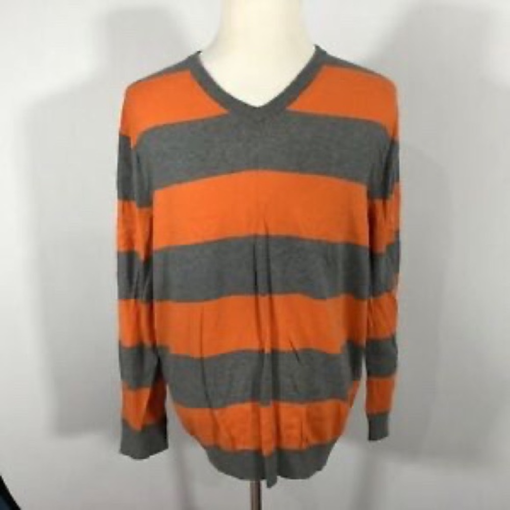 Old Navy Orange and Grey Striped Sweater Size L